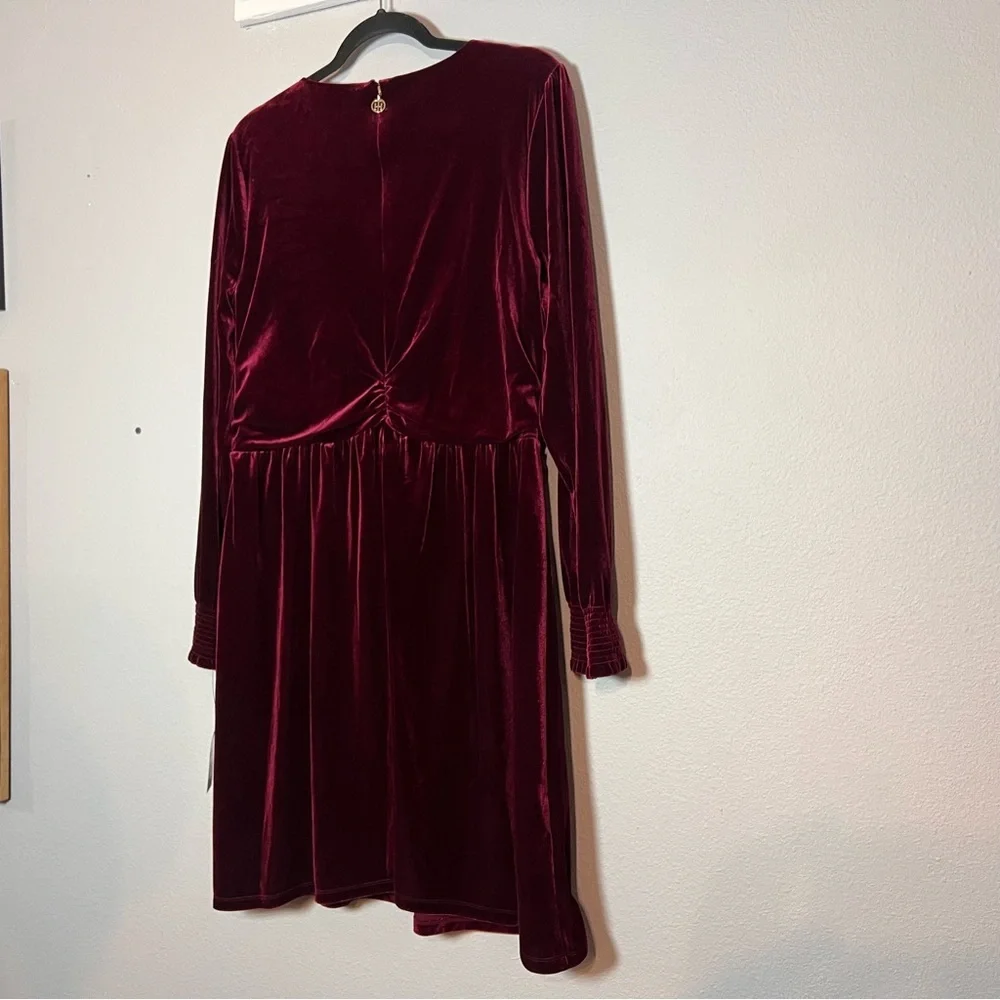Tommy Hilfiger Faux Wrap Mini Dress Burgundy Red Velvet Long Sleeve Size 14 NWT - Picture 9 of 13